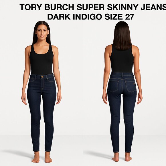 TORY BURCH SUPER SKINNY JEANS DARK INDIGO SIZE 27 - Picture 1 of 13